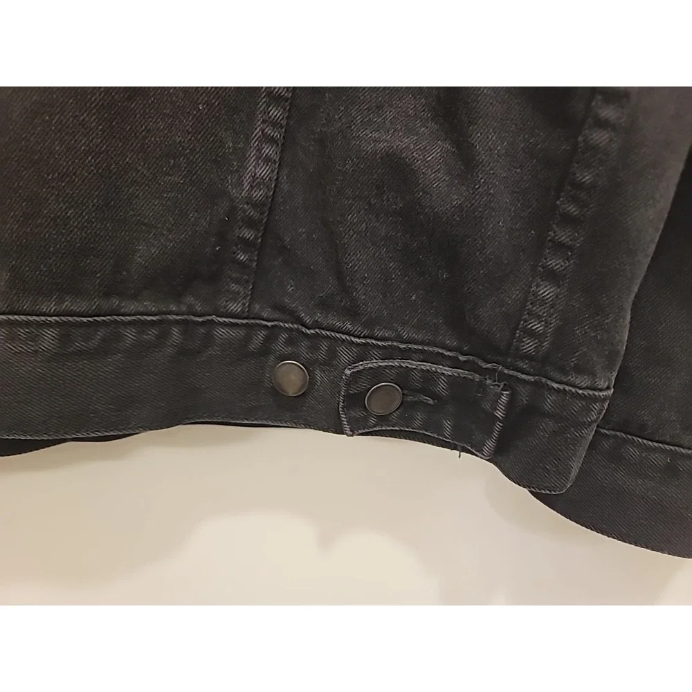 Black‎ Denim Trucker Jean Jacket M Upcycled Distressed Vtg Hippie Flower Rainbow